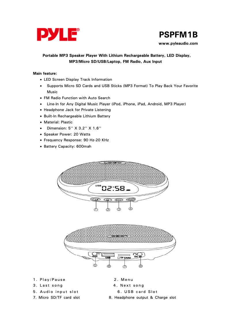 Image de la première page du manuel de l'appareil PSPFM1BL