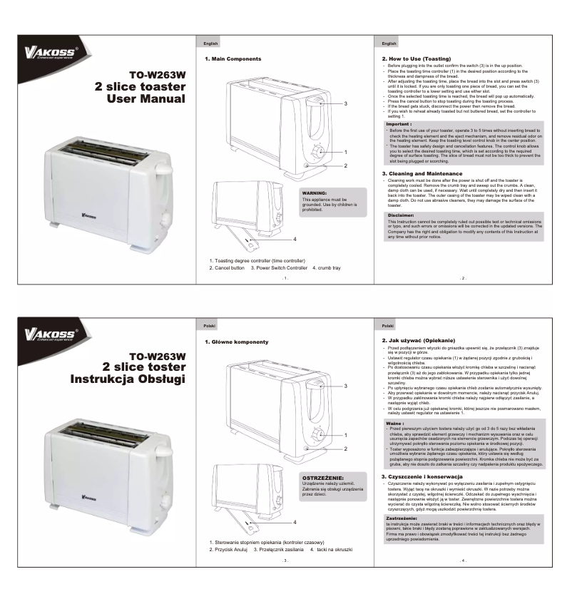 Page 1 de la notice Manuel utilisateur Vakoss TO-W263W