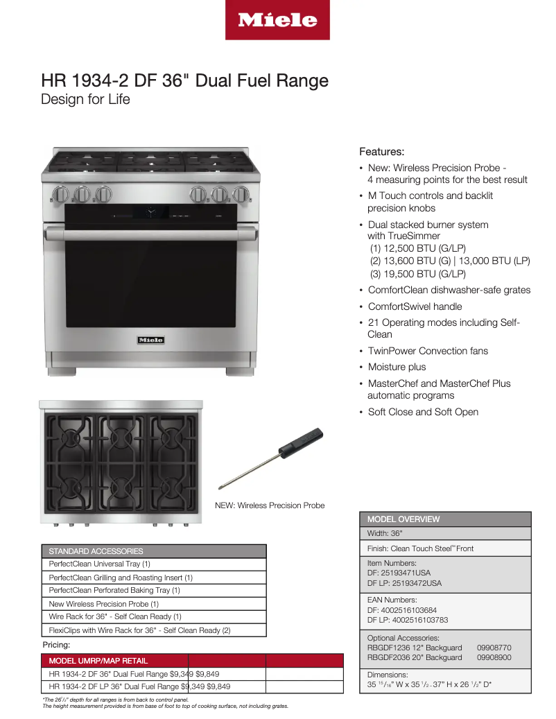 Página 1 del manual Ficha técnica Miele HR 1934-2 DF