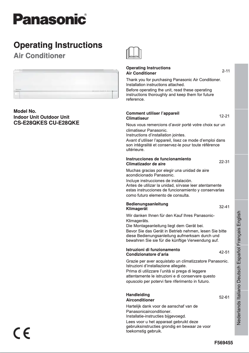Page 1 de la notice Manuel utilisateur Panasonic CS-E28QKES