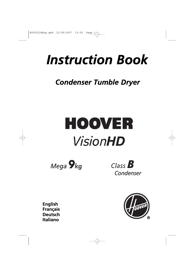 Page 1 de la notice Manuel utilisateur Hoover VHC 791XT-88S