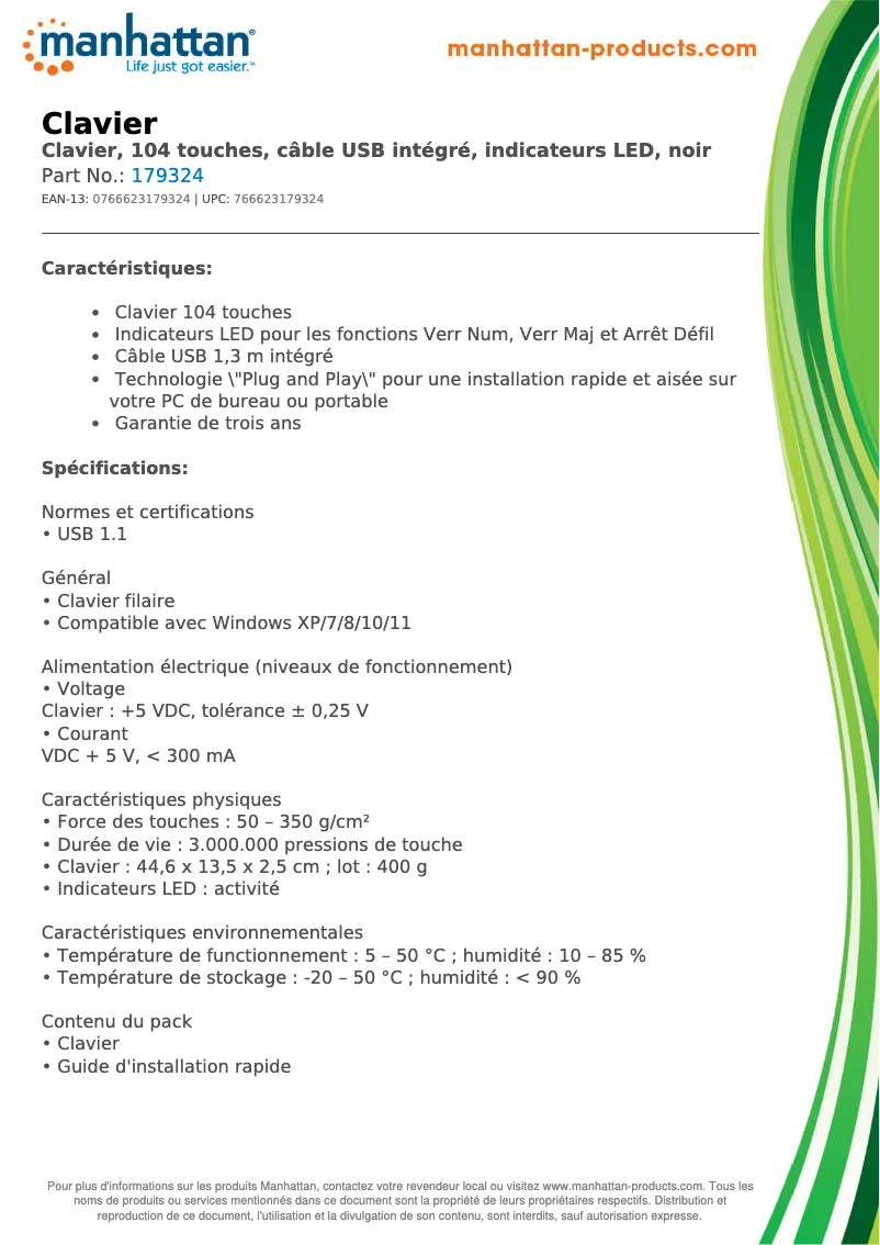 Página 1 del manual Ficha técnica Manhattan 179324