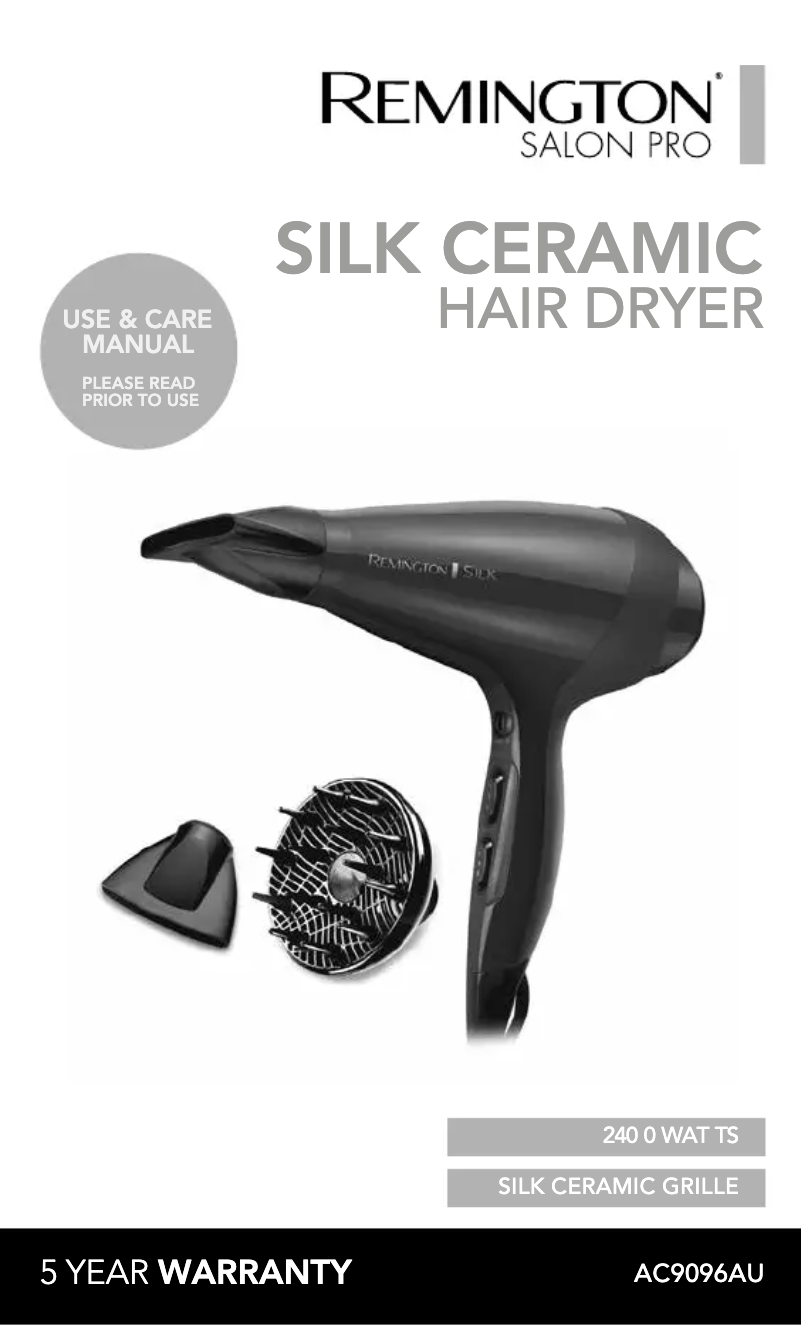 Page n°1 - Manuel utilisateur Remington Silk Ceramic AC9097AU