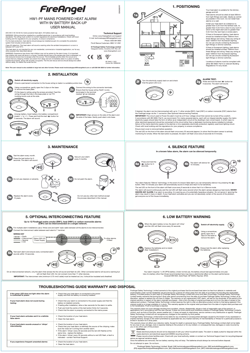 Page 1 de la notice Manuel utilisateur FireAngel HW1-PF-T