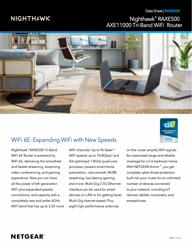 Page 1 de la notice Fiche technique Netgear Nighthawk RAXE500