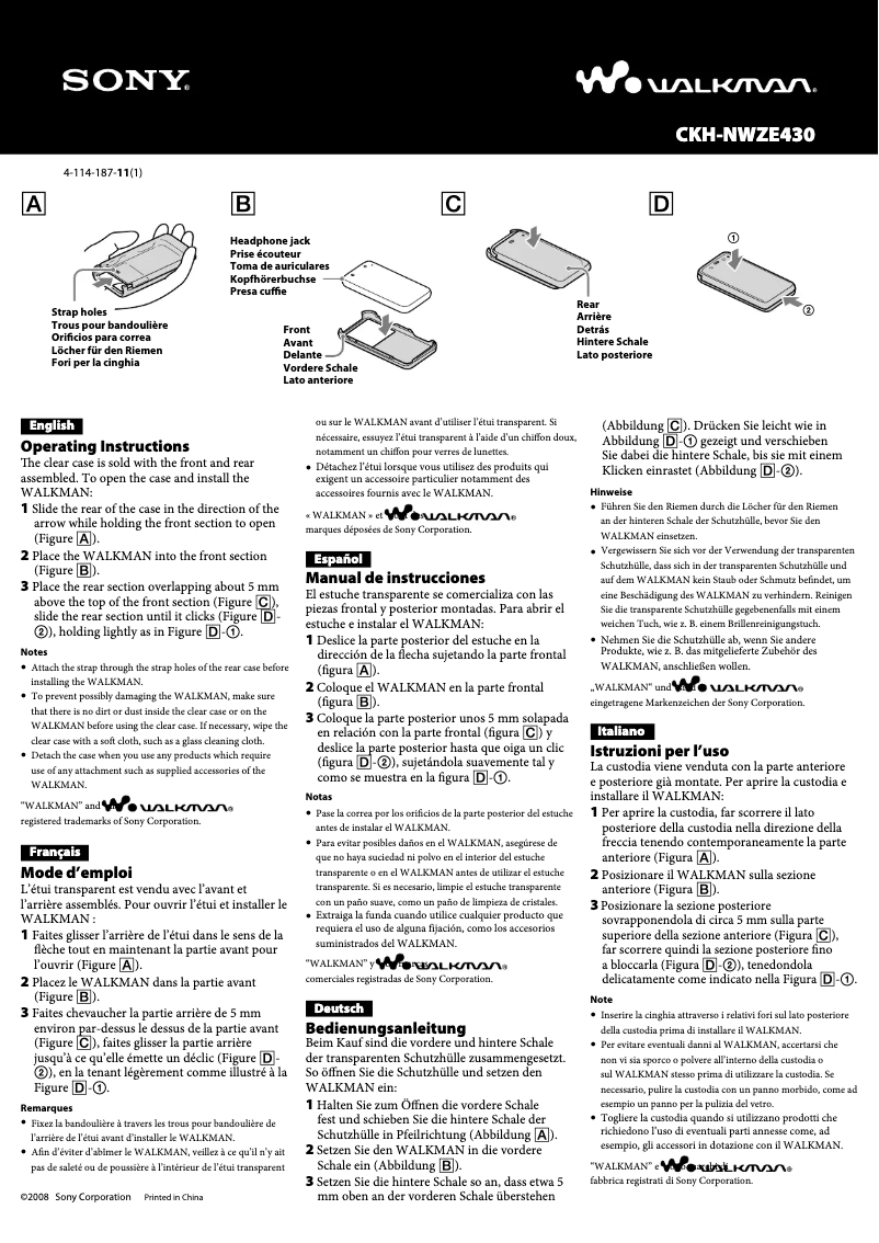 Page n°1 - Manuel utilisateur Sony CKH-NWZE430