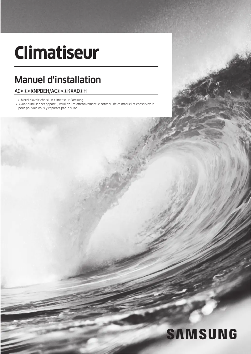 Page 1 de la notice Guide d'installation Samsung AC140KXADGH/EU