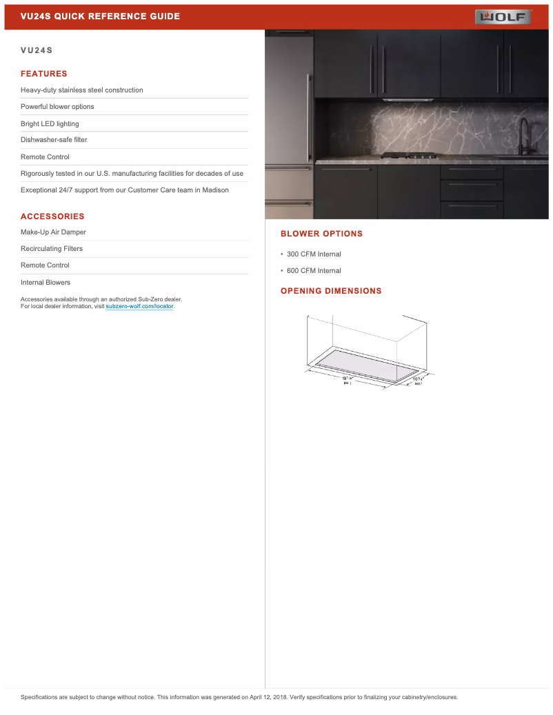 Page 1 de la notice Fiche technique Wolf VU24S