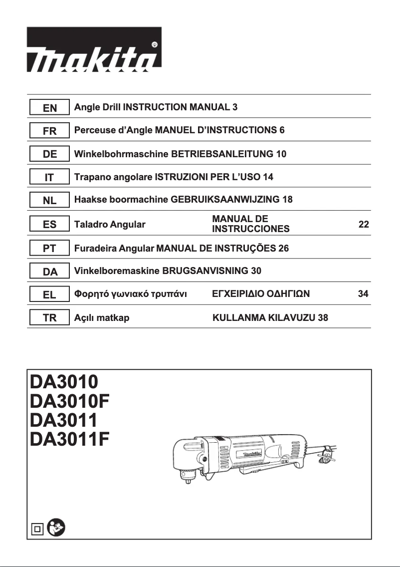Page 1 de la notice Manuel utilisateur Makita DA3010F
