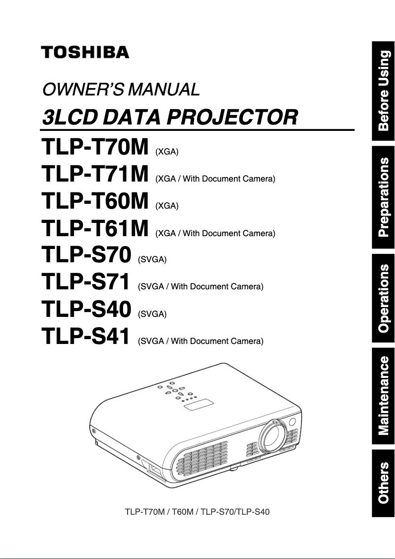 Page n°1 - Manuel utilisateur Toshiba TLP-S41