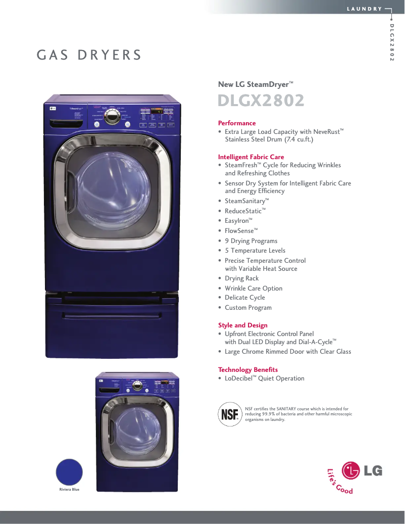 Page 1 de la notice Fiche technique LG DLGX2802L
