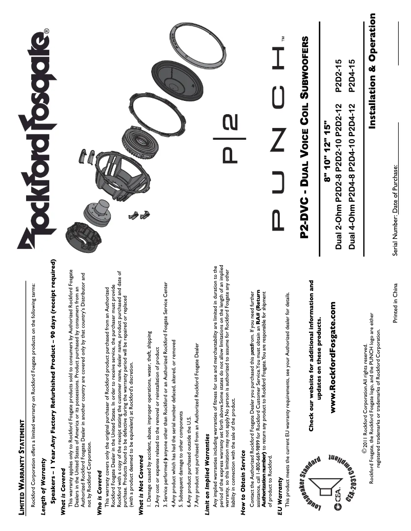 Page n°1 - Manuel utilisateur Rockford Fosgate Punch P2D2-15