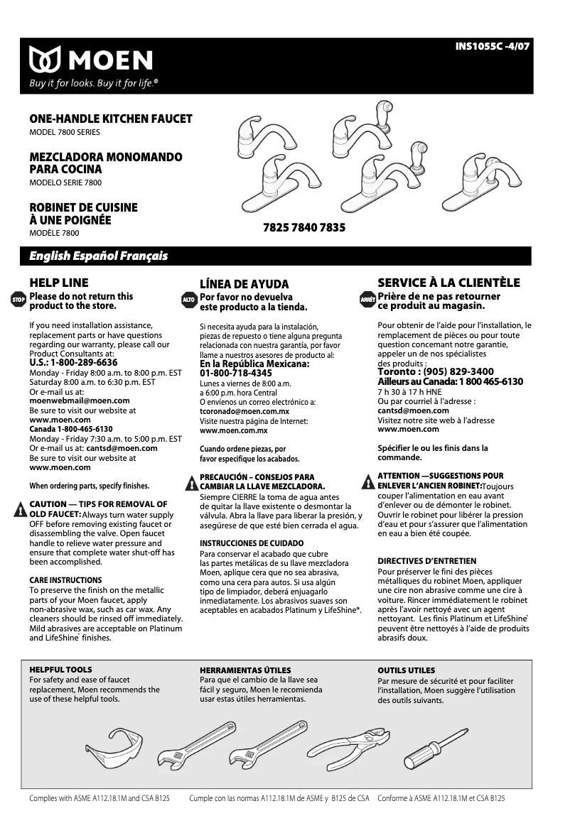 Page n°1 - Manuel utilisateur Moen Camerist 7825