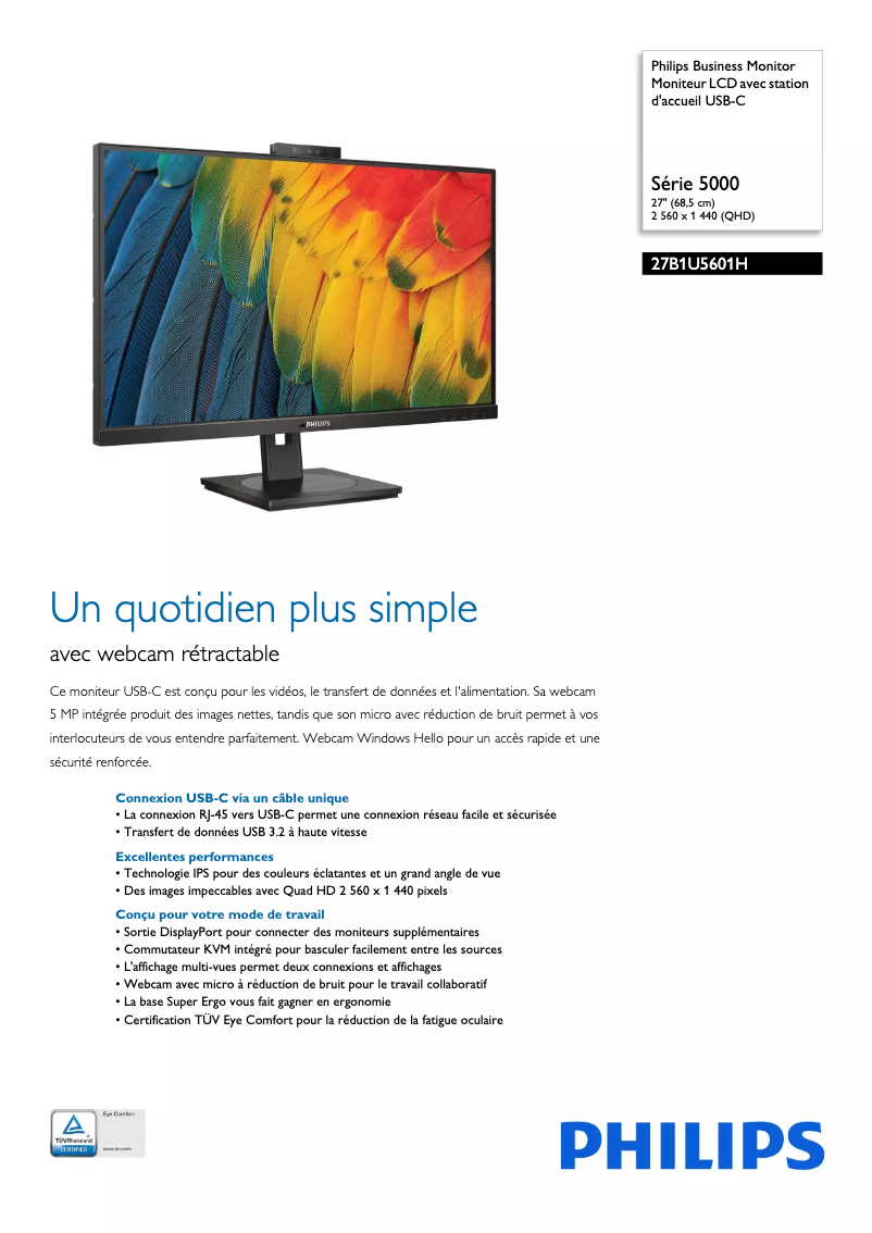 Page n°1 - Fiche technique Philips 27B1U5601H