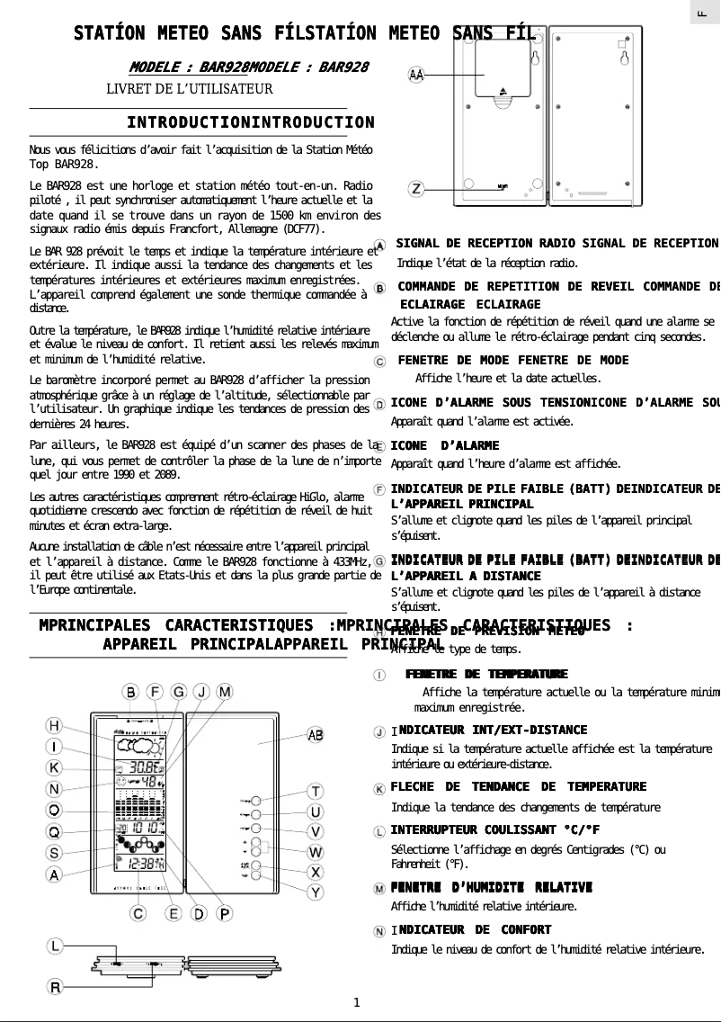 Page 1 de la notice Manuel utilisateur Oregon Scientific BAR928