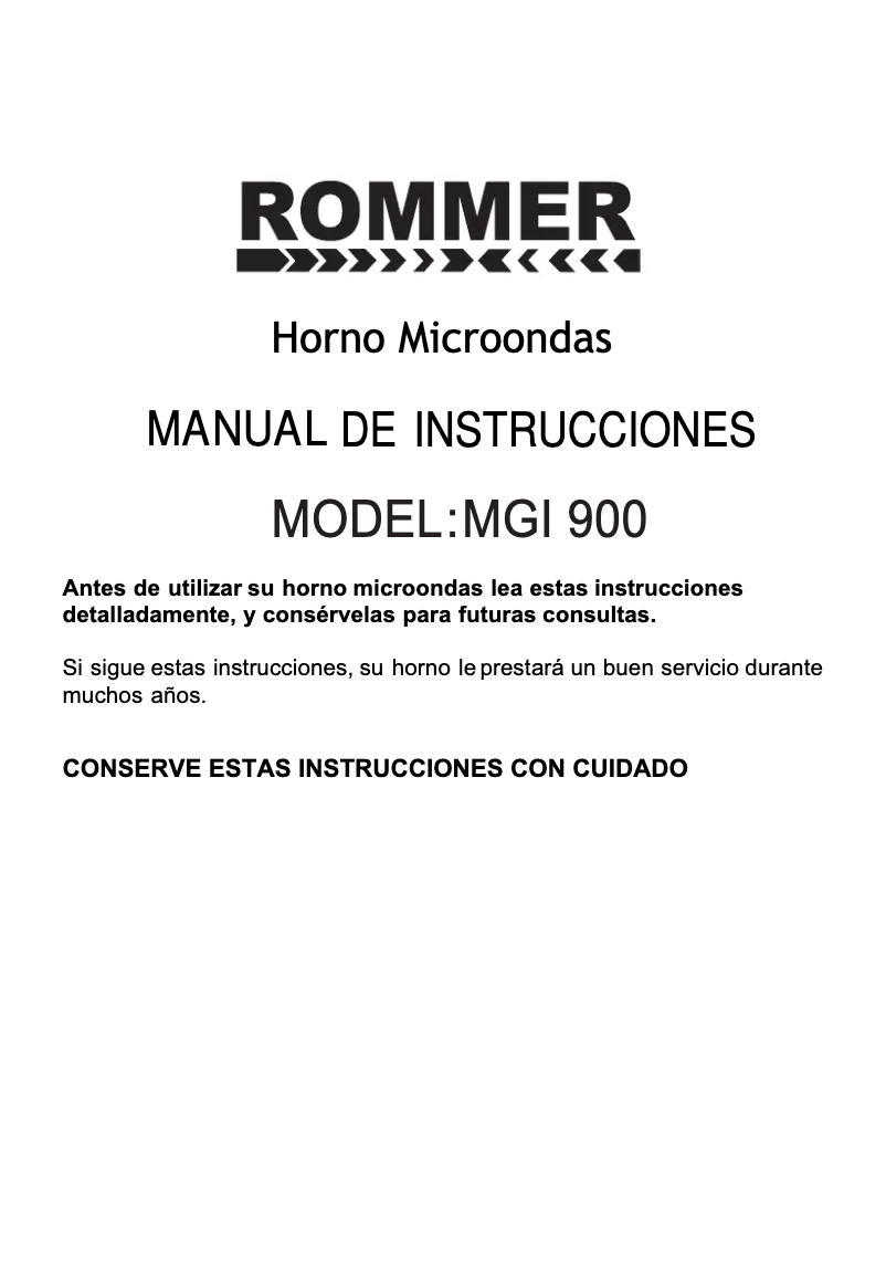 Page n°1 - Manuel utilisateur Rommer MGI 900