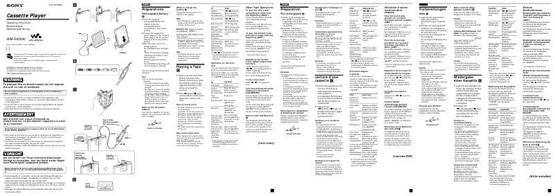 Page 1 de la notice Manuel utilisateur Sony Walkman WM-EX2000