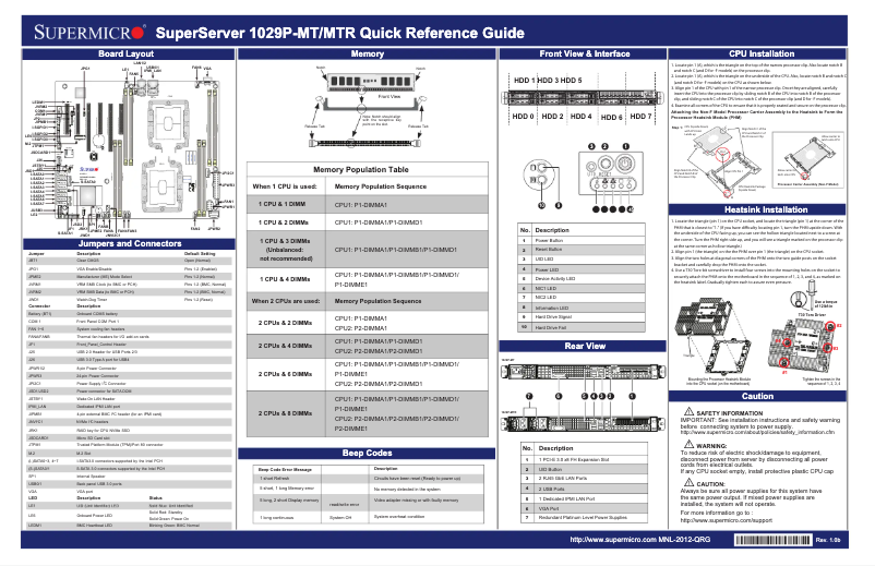 Page 1 de la notice Guide de démarrage rapide Supermicro SuperServer 1029P-MTR