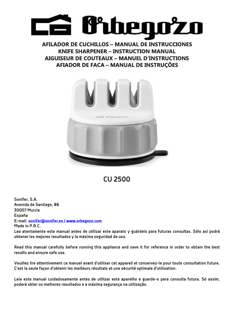 Page n°1 - Manuel utilisateur Orbegozo CU 2500