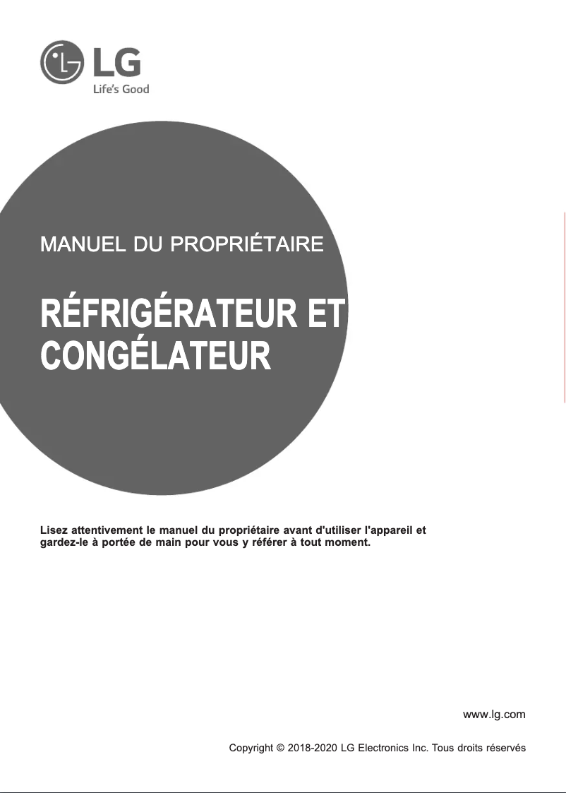 Page 1 de la notice Manuel utilisateur LG GBB72PZUEN