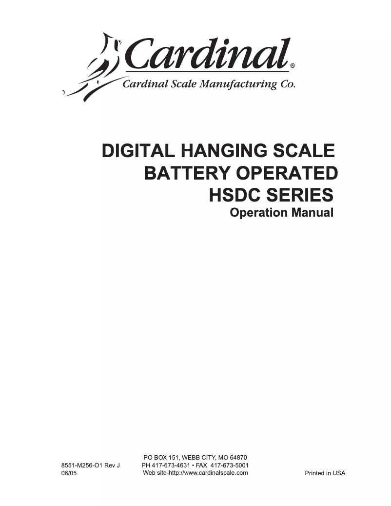 Page 1 de la notice Manuel utilisateur Cardinal Detecto HSDC-100