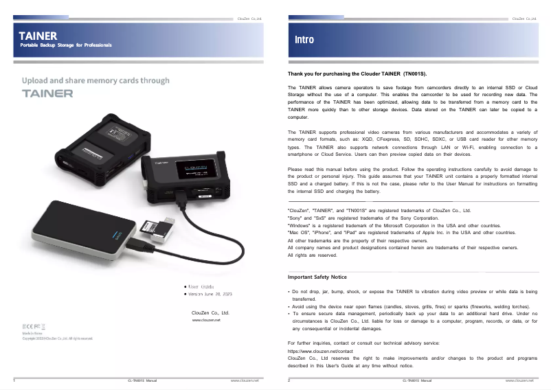 Page n°1 - Manuel utilisateur ClouZen Tainer
