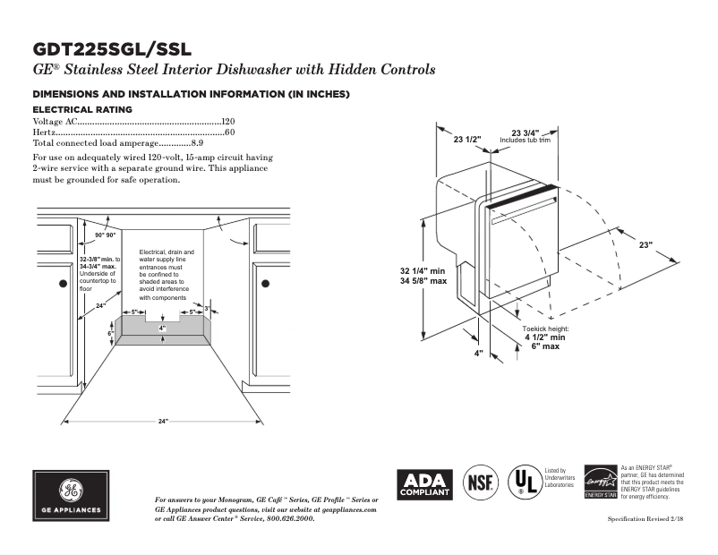 Page n°1 - Fiche technique GE GDT225SSLSS