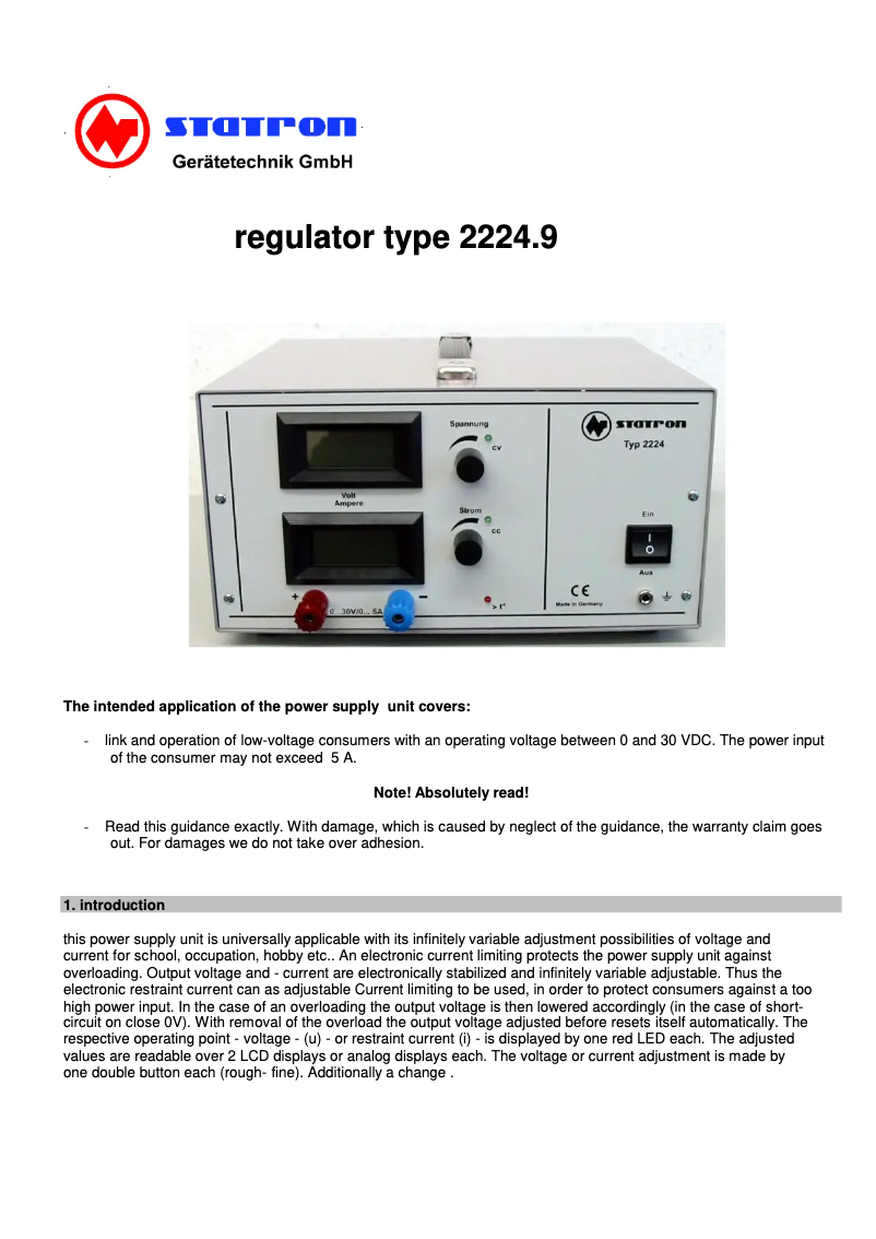 Page 1 de la notice Manuel utilisateur Statron 2224.9