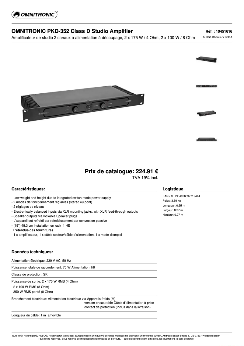 Page n°1 - Fiche technique Omnitronic PKD-352