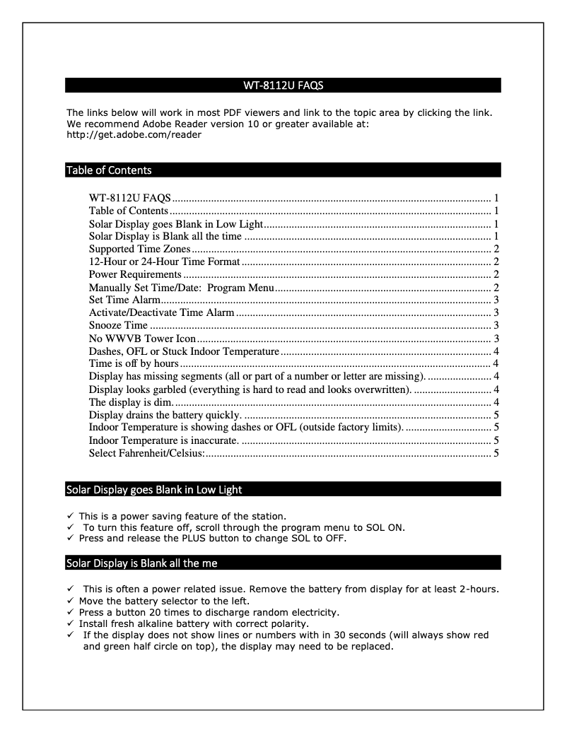 Image de la première page du manuel de l'appareil WT-8112U-BK