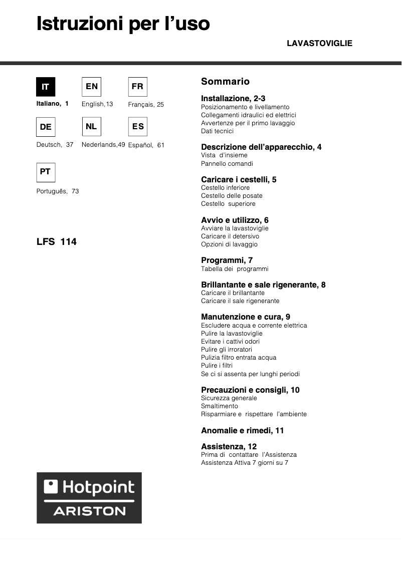 Página 1 del manual Manual de usuario Hotpoint Ariston LFS 114 WH F HA