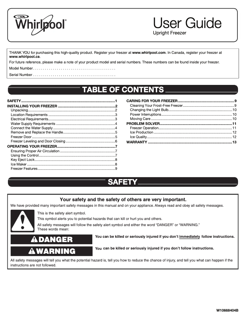 Page n°1 - Manuel d'utilisation et d'entretien Whirlpool WZF56R16D