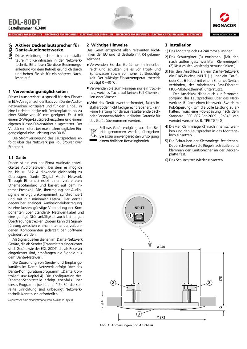 Page n°1 - Manuel utilisateur Monacor EDL-80DT