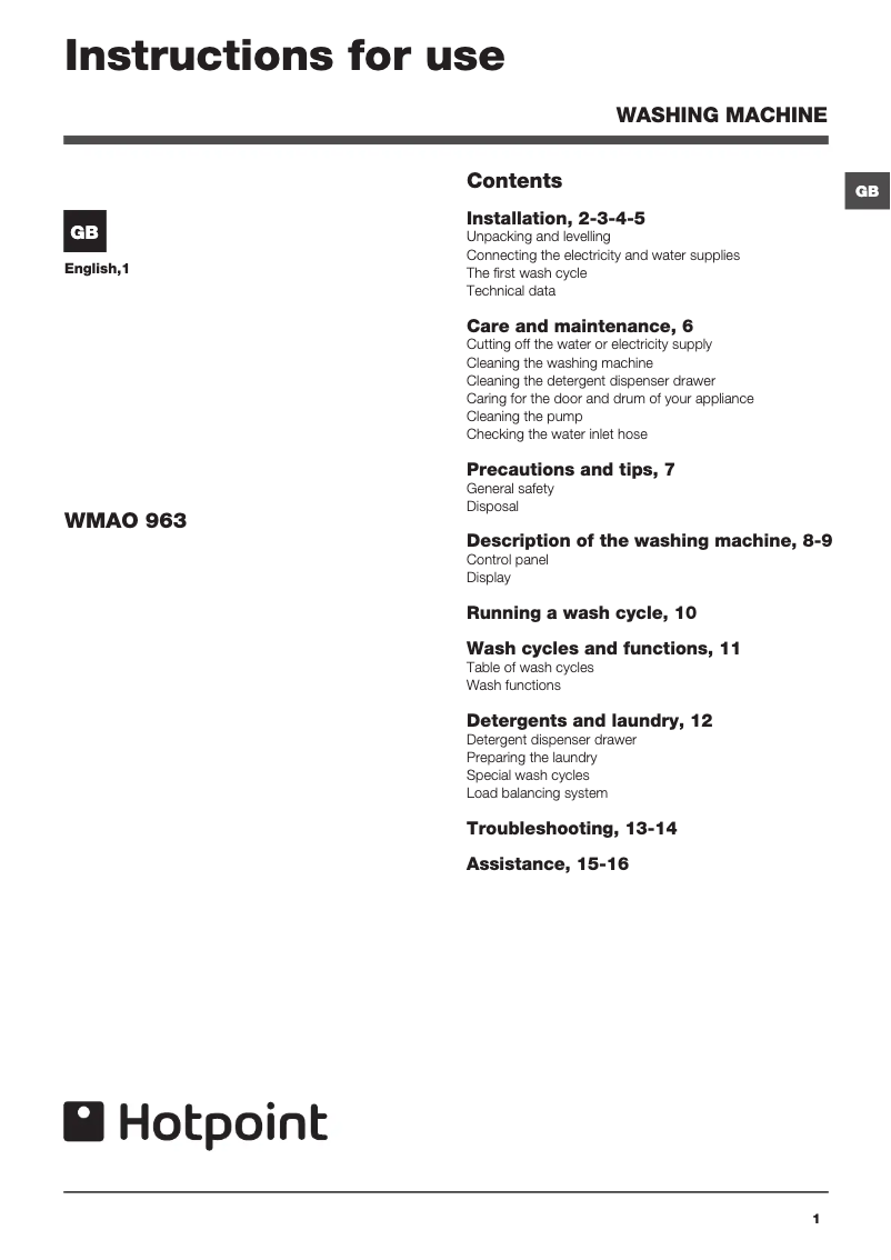 Image de la première page du manuel de l'appareil WMAO 963