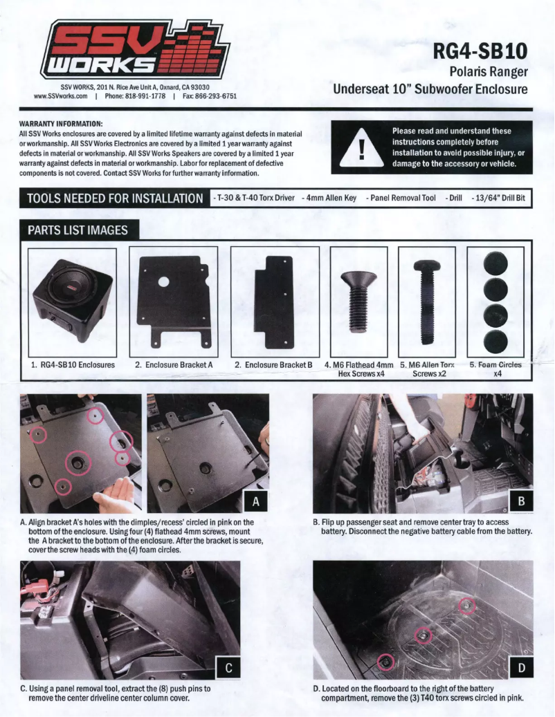 Page n°1 - Manuel utilisateur SSV Works RG4-SB10