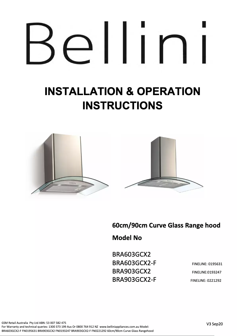 Page n°1 - Manuel utilisateur Bellini BRA603GCX-1F