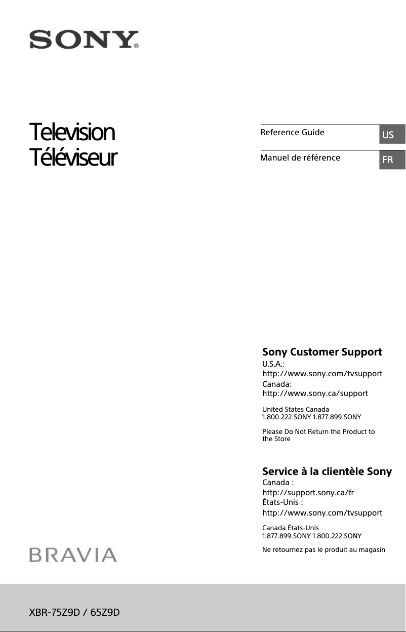 Page 1 de la notice Manuel utilisateur Sony Bravia XBR-75Z9D