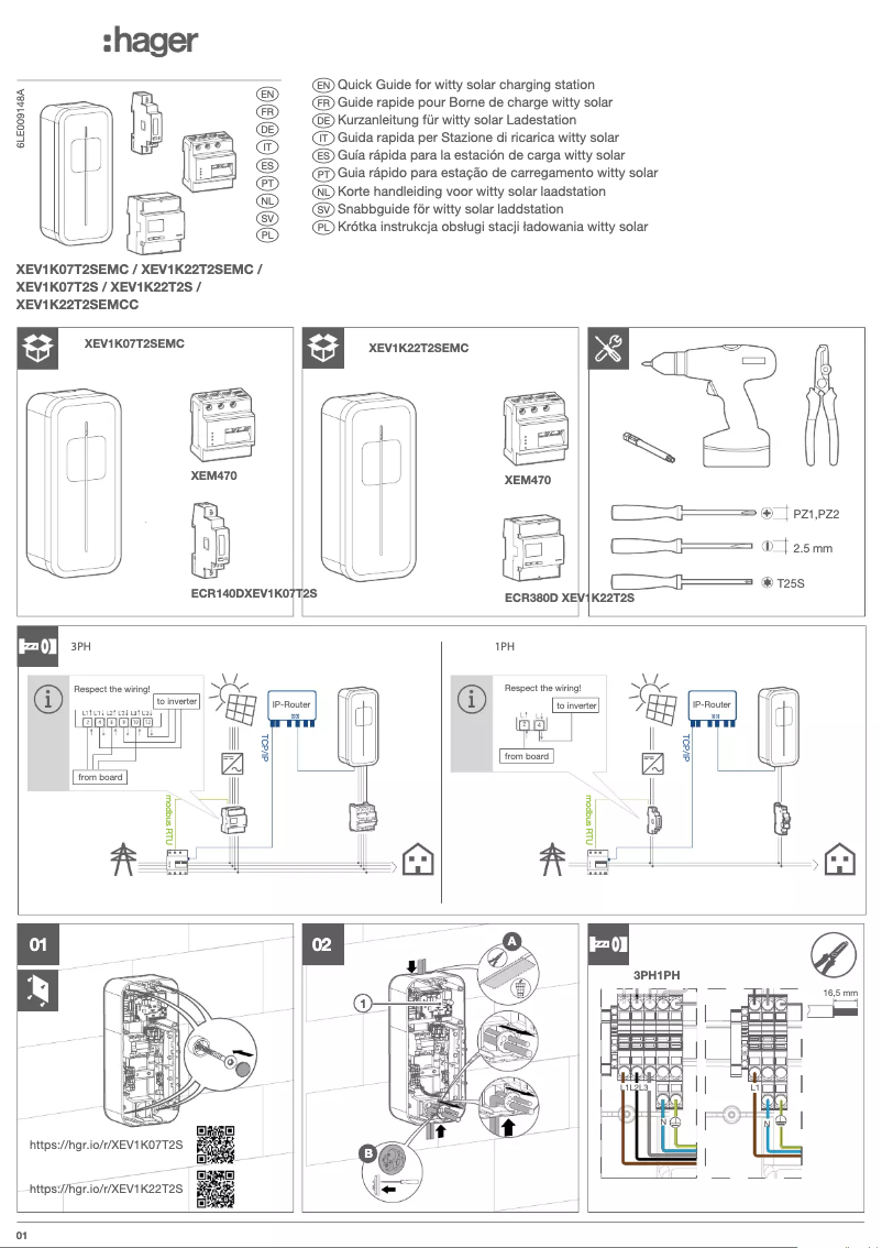 Page n°1 - Guide d'installation Hager XEV1K22T2S