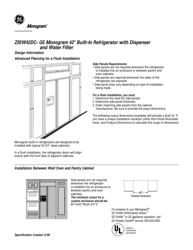 Page n°1 - Fiche technique GE ZISW42DC