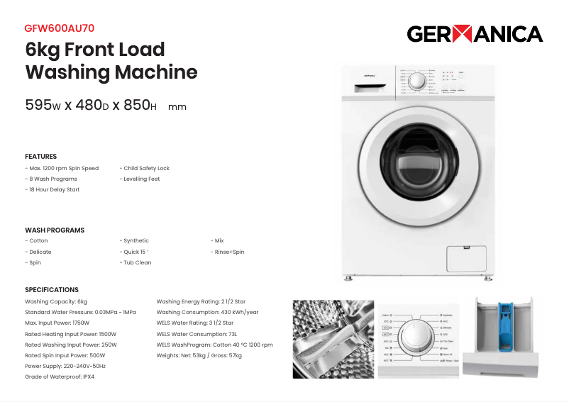Page n°1 - Fiche technique Germanica GFW600AU70