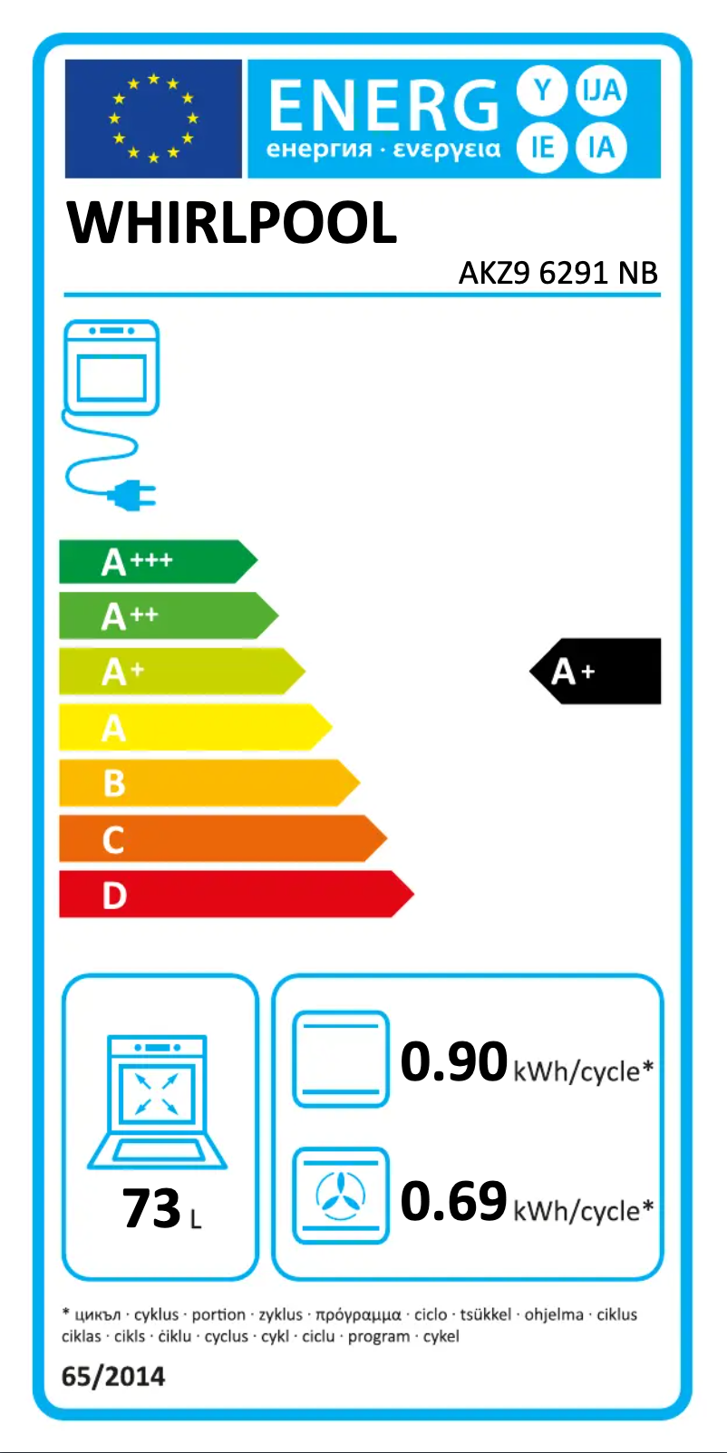 Page n°1 - Label énergétique Whirlpool AKZ9 6291 NB