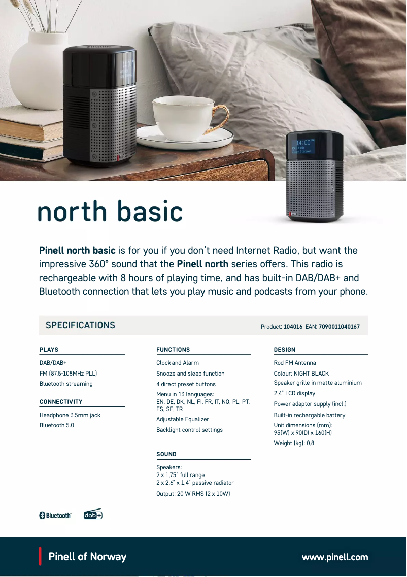 Página 1 del manual Ficha técnica Pinell North Basic
