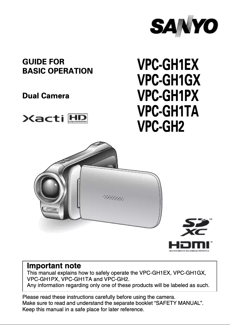 Image de la première page du manuel de l'appareil Xacti VPC-GH2