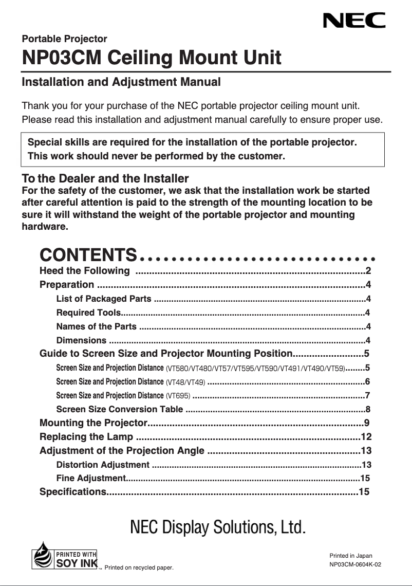 Image de la première page du manuel de l'appareil NP03CM
