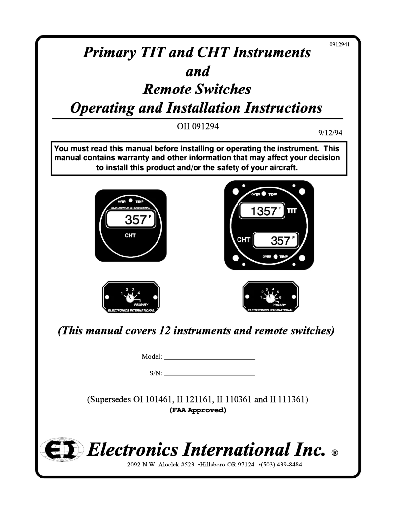 Page n°1 - Manuel utilisateur Electronics International TC-1P