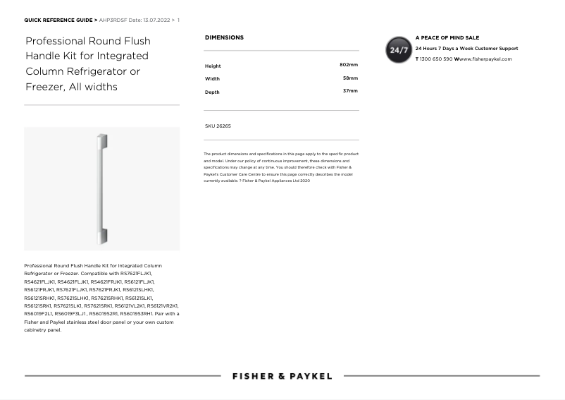 Page n°1 - Manuel utilisateur Fisher & Paykel AHP3RDSF