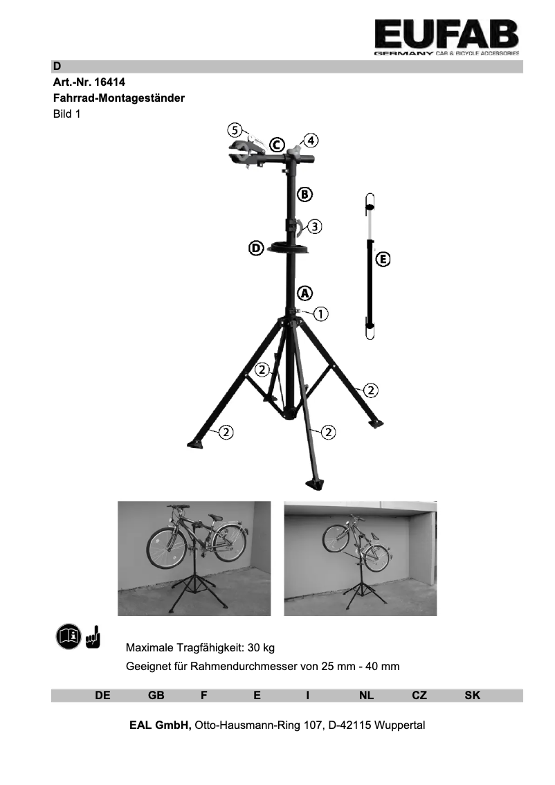 Page 1 de la notice Manuel utilisateur Eufab 16414