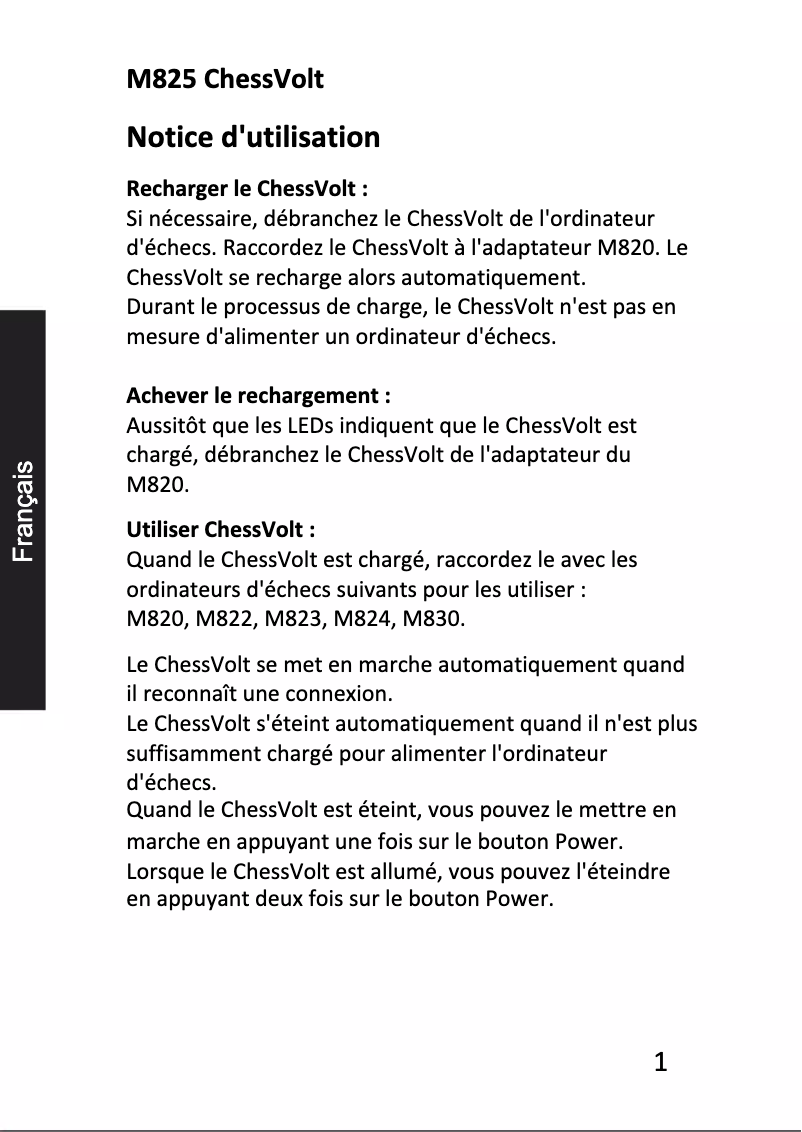 Image de la première page du manuel de l'appareil ChessLink M822
