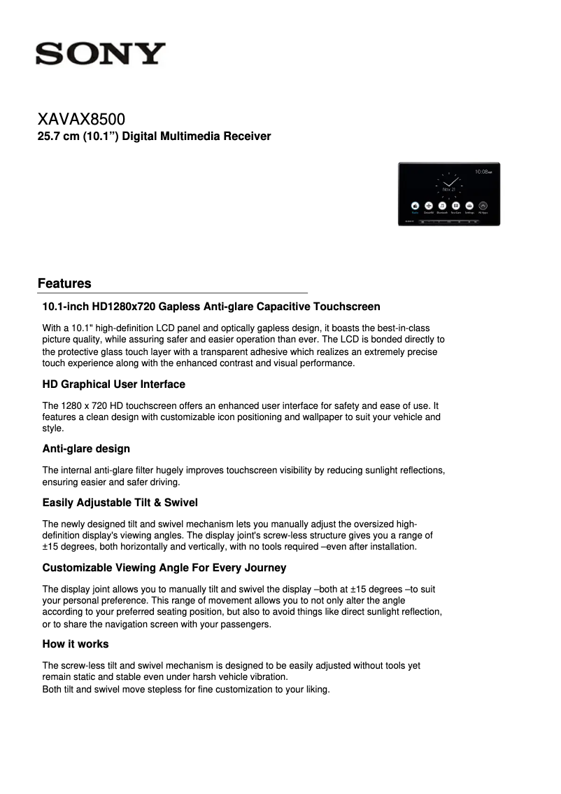 Image de la première page du manuel de l'appareil XAV-AX8500