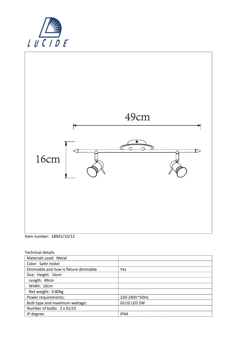 Page 1 de la notice Manuel utilisateur Lucide Bikko 18901/10/12